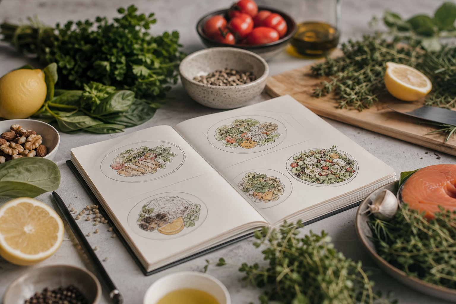 Forcerystrengtha colorful meal planning workspace